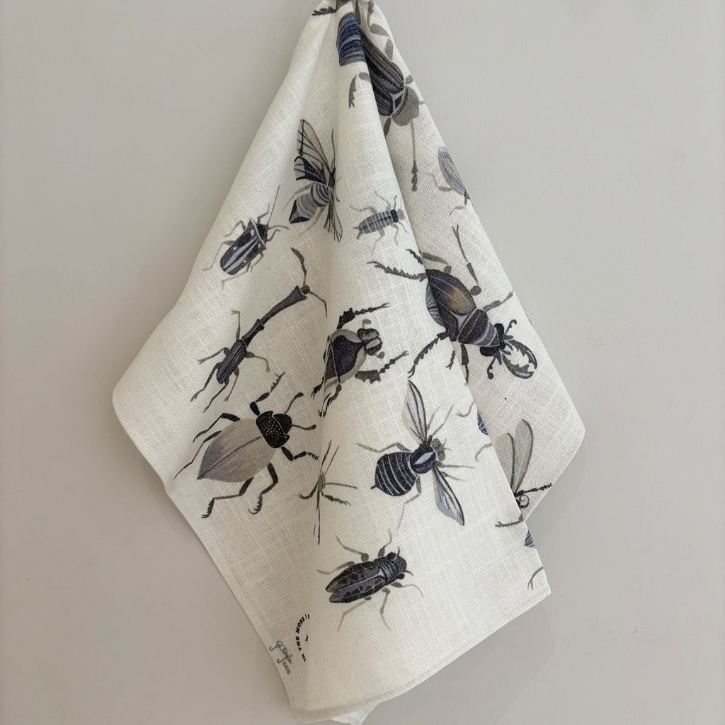 Ink bugs linen tea towel