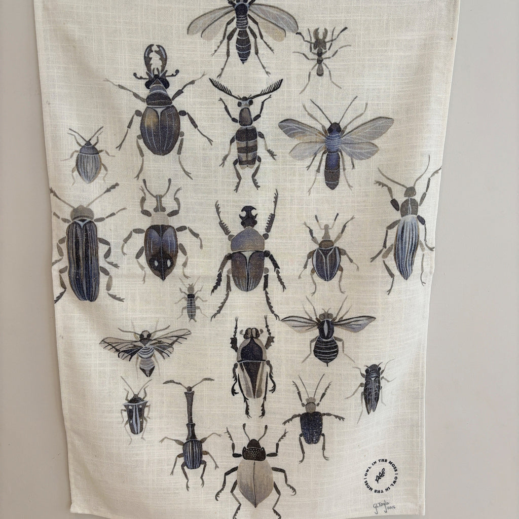 Ink bugs linen tea towel