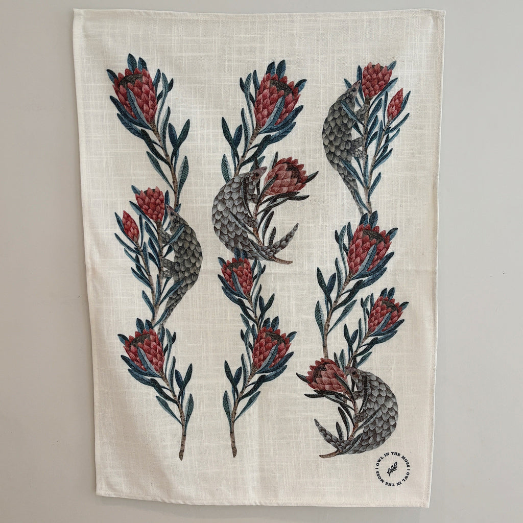 Pangolin linen tea towel