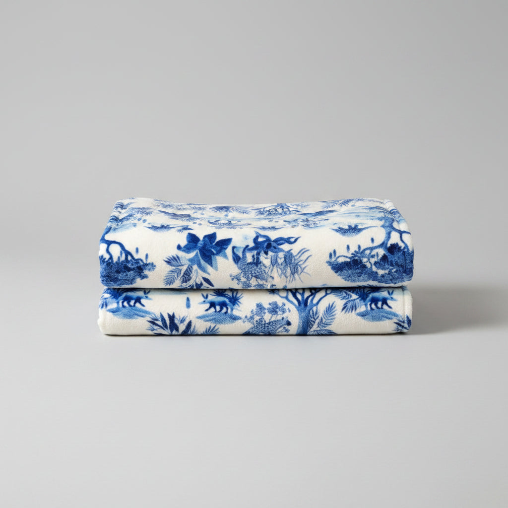 African Delft baby blanket blue and white warm baby blanket boy nursery 