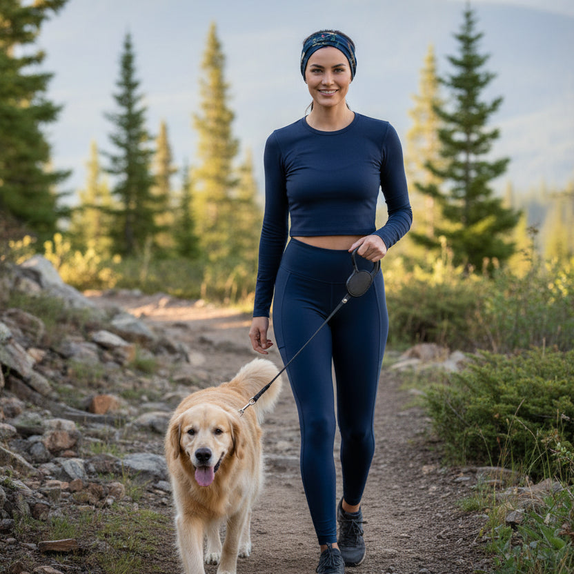 Multi-scarf or buff in dark blue crane design, hiking, outdoors, neck scarf, exercise dog walking 