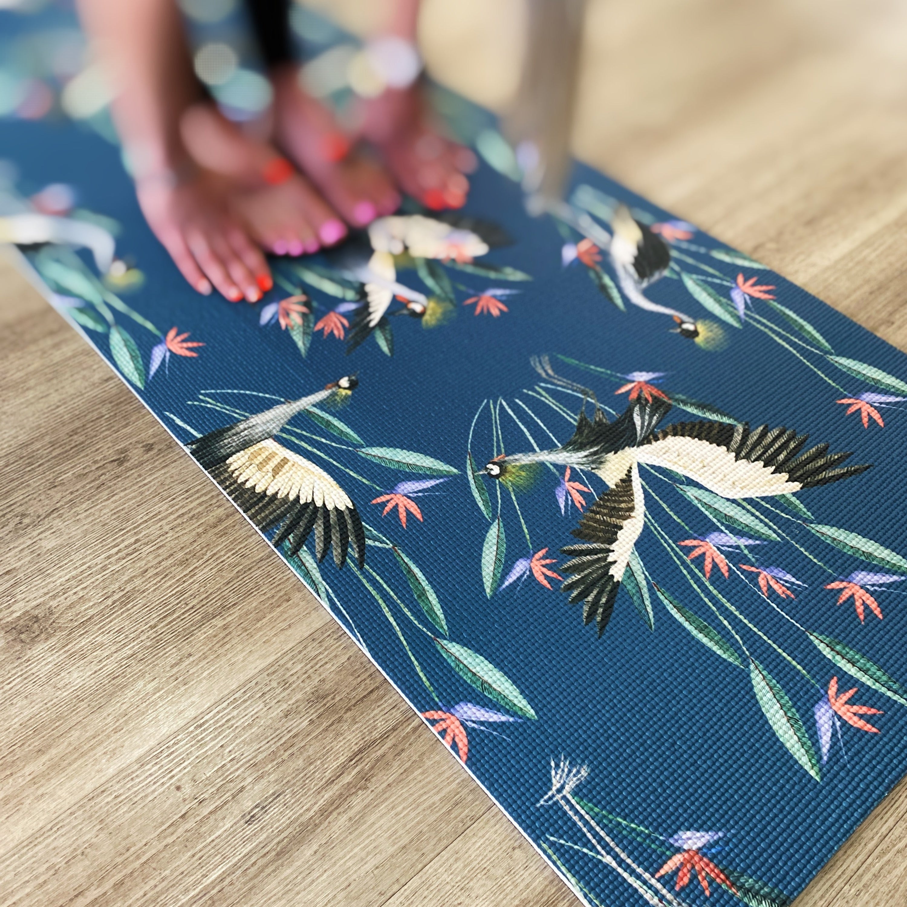 Yoga Mat Cranes Owl in the moss