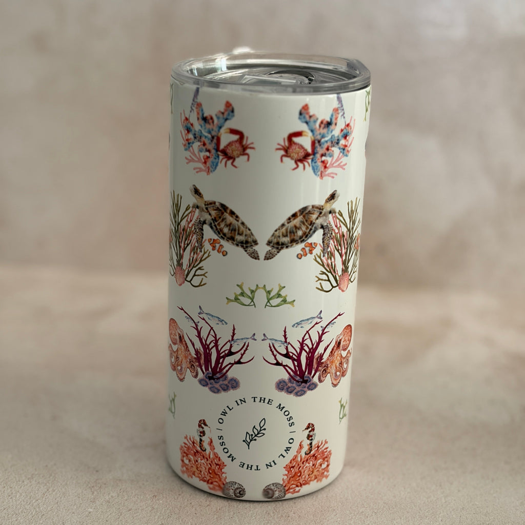 Travel mug coastal pinks hot and cold drinks sundowners on the beach 