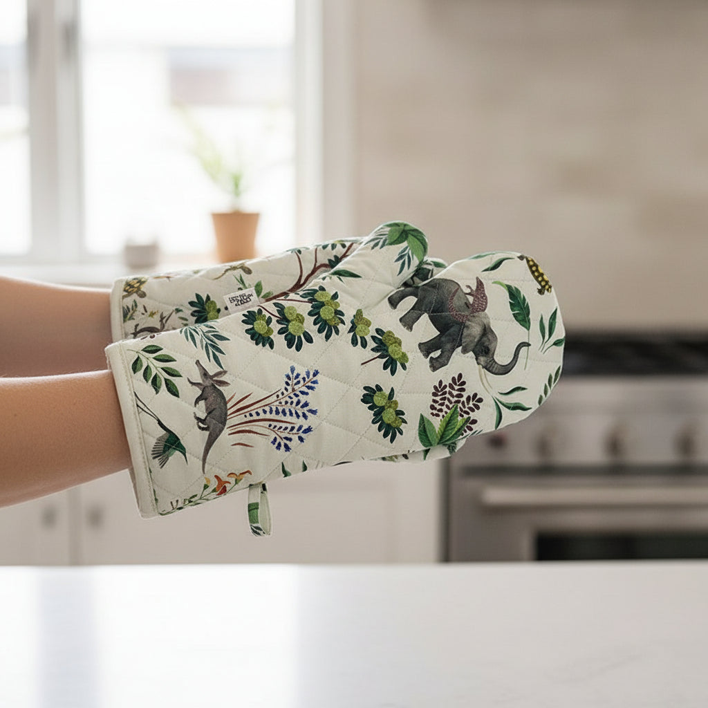 oven mitts cotton with heat resistant padding animal and nature inspired designs for chef or cooks kitchen decor  matching apron 