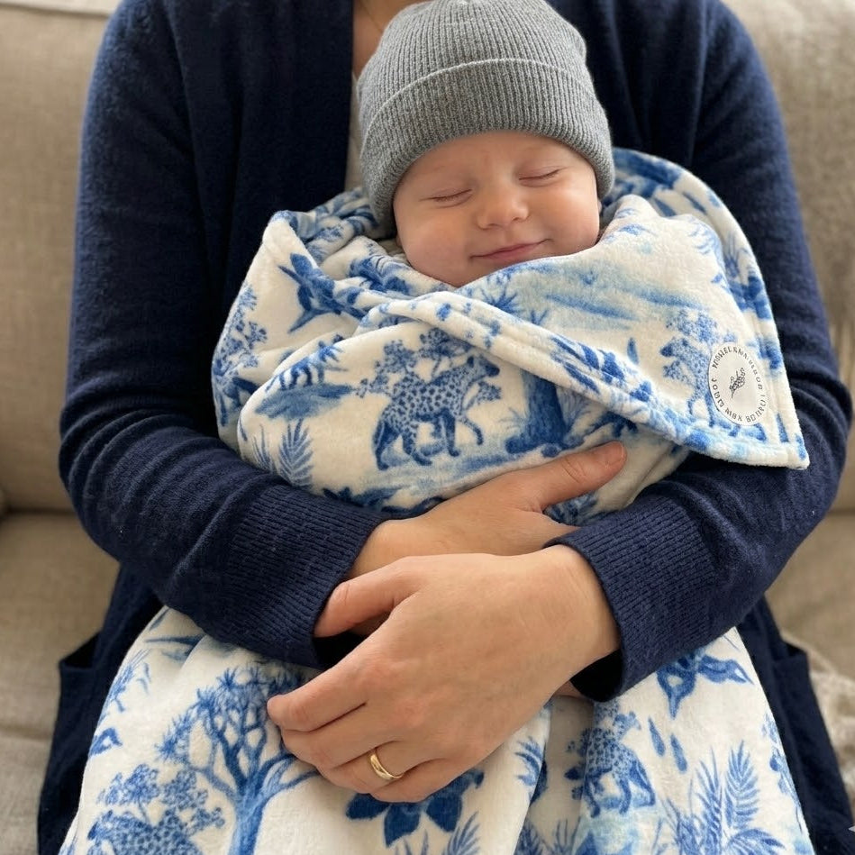 African Delft baby blanket blue and white warm baby blanket boy nursery 