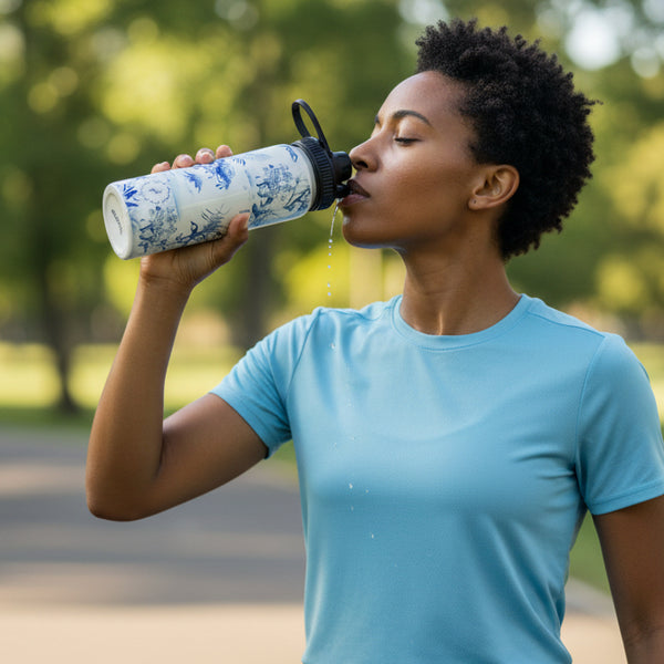 850ml stainless steel water bottle delft animal hand-drawn design blue nature inspired 