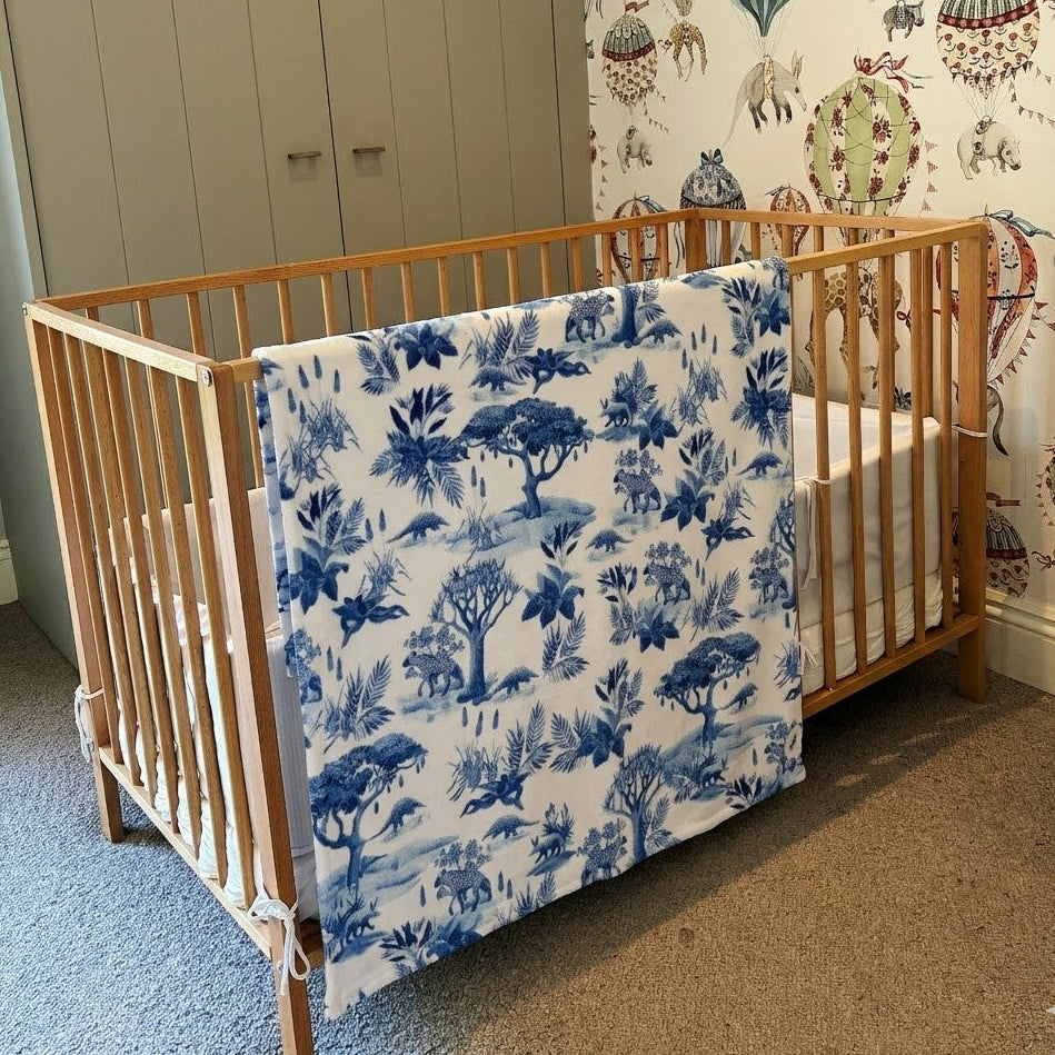 African delft baby blanket warm cosy fleece blue and white animals baby boy baby shower gift 