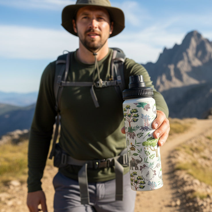 850ml stainless steel water bottle nature animals with white background leak proof lid 