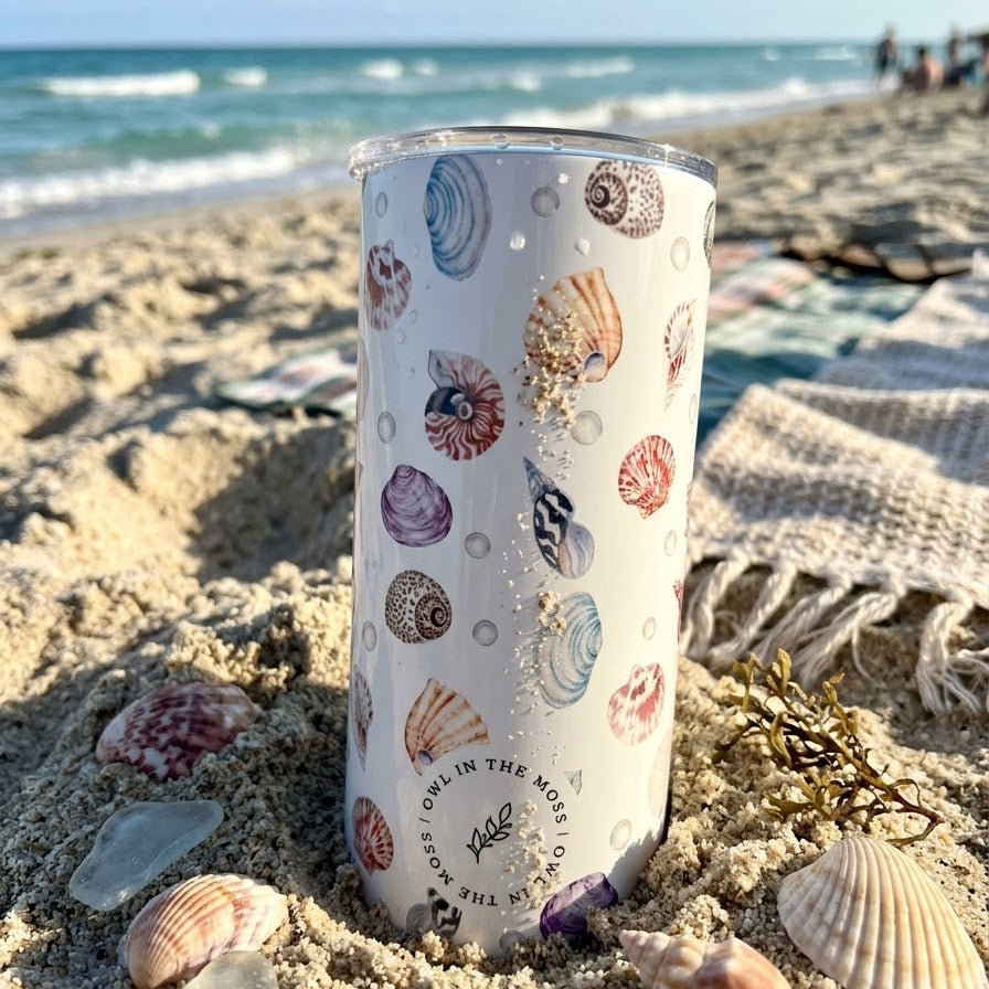 shells travel mug thermos hot and cold drinks beach sundowners 