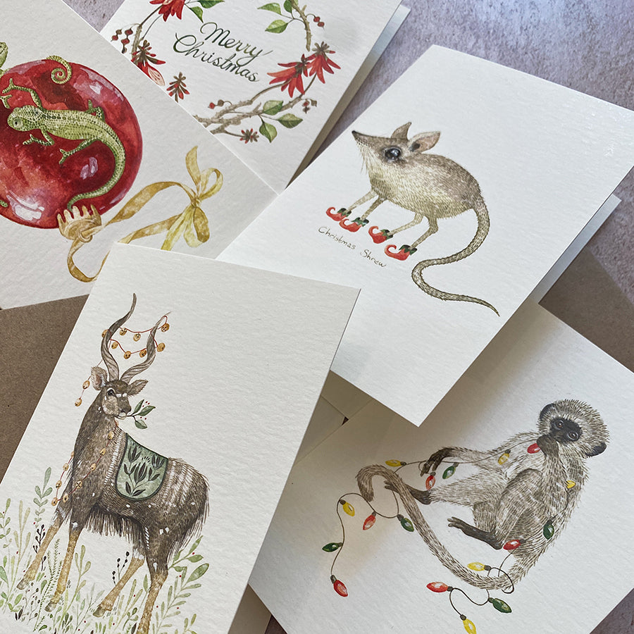 Christmas cards set African animals 